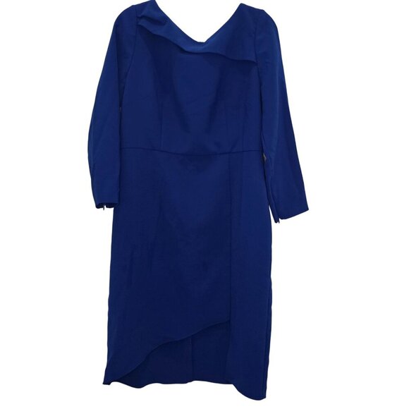 Sachin&Babi Blue Patrizia Bateau Asymmetrical Holiday Midi Sheath Dress Size 14 - Picture 3 of 16